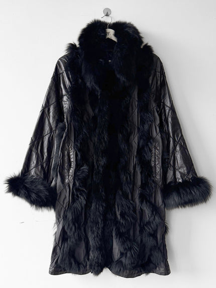KANSAI YAMAMOTO IMPACT - 1990s REVERSIBLE QUILTED COAT WITH FOX FUR DETAILS