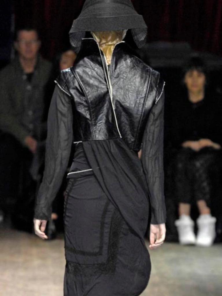 JUNYA WATANABE A/W 2007 ASYMMETRICAL LACE DRESS WITH BIKER JACKET