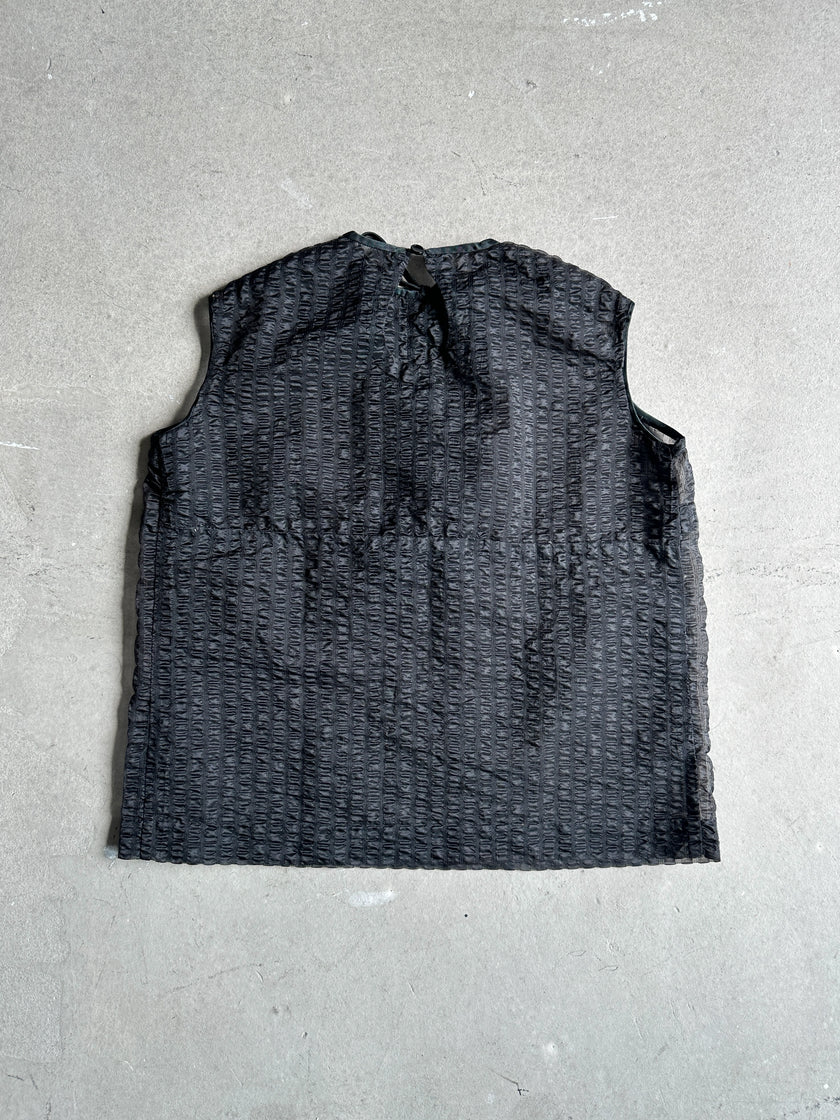 1990s SHEER VEST WITH RUFFLE DETAIL AT COLLAR