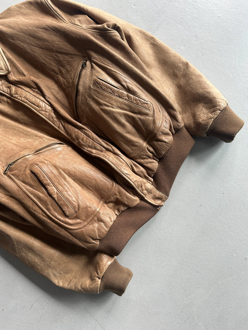 EMPORIO ARMANI - 1980s LEATHER BOMBER JACKET