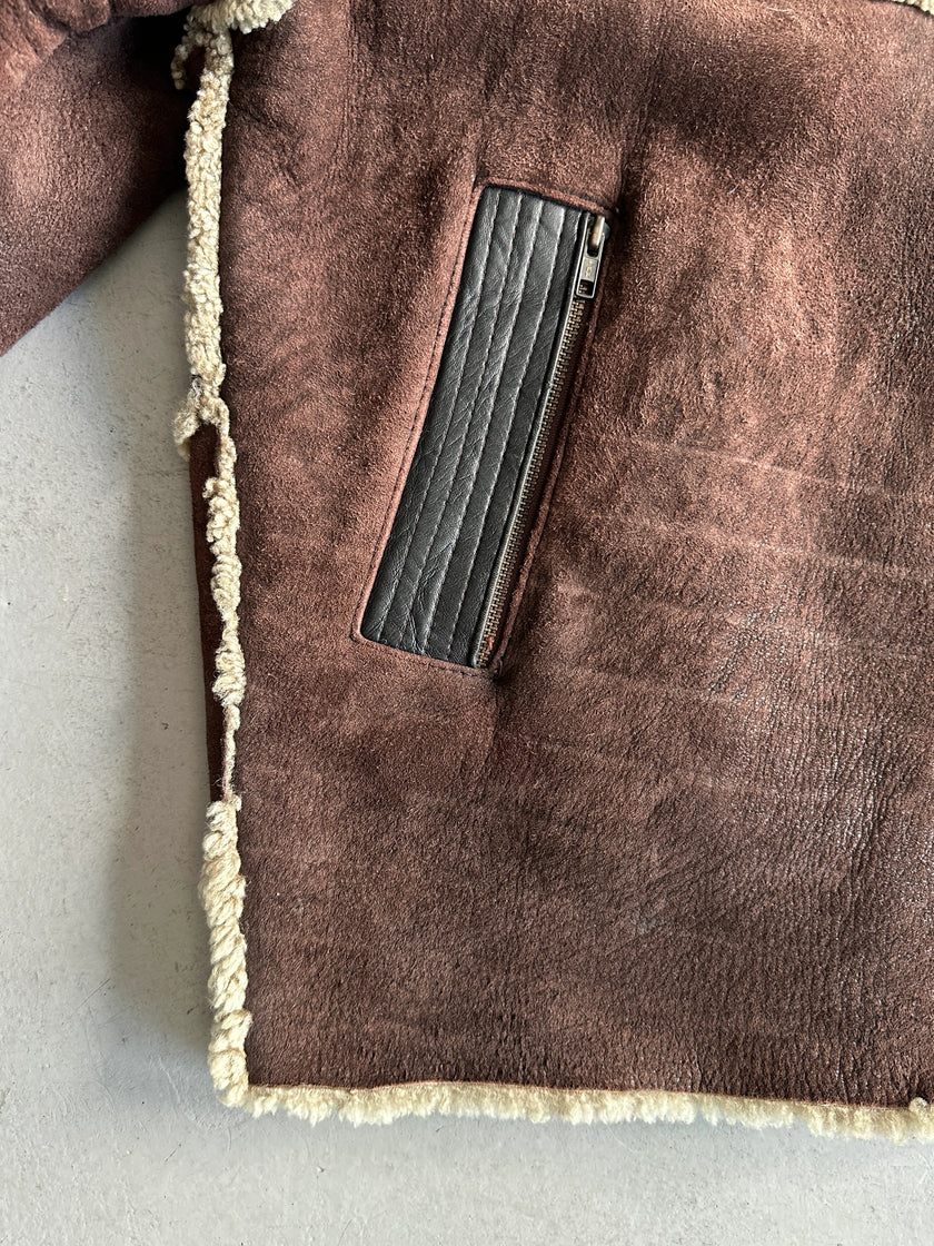 ZINO & JUDY - 1990s PANELED SHEARLING BOMBER JACKET