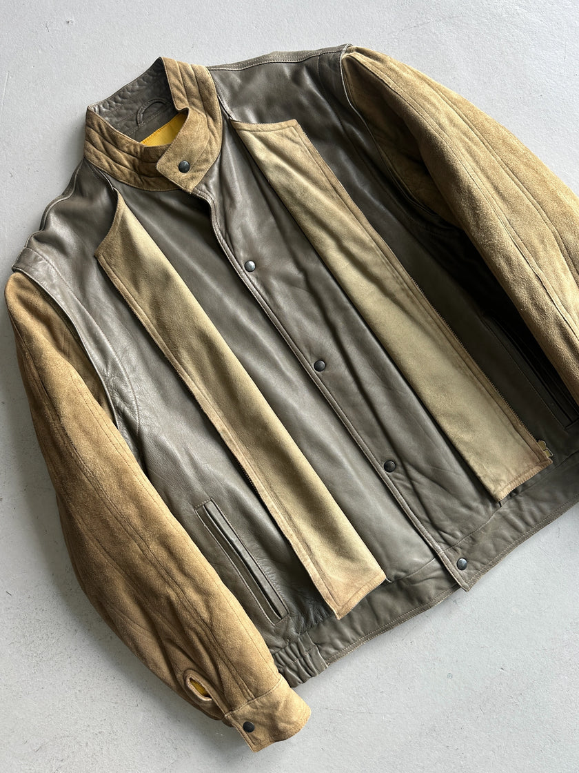 LOUIS FÉRAUD - 1980s CONTRASTING GREEN LAYERED LEATHER JACKET