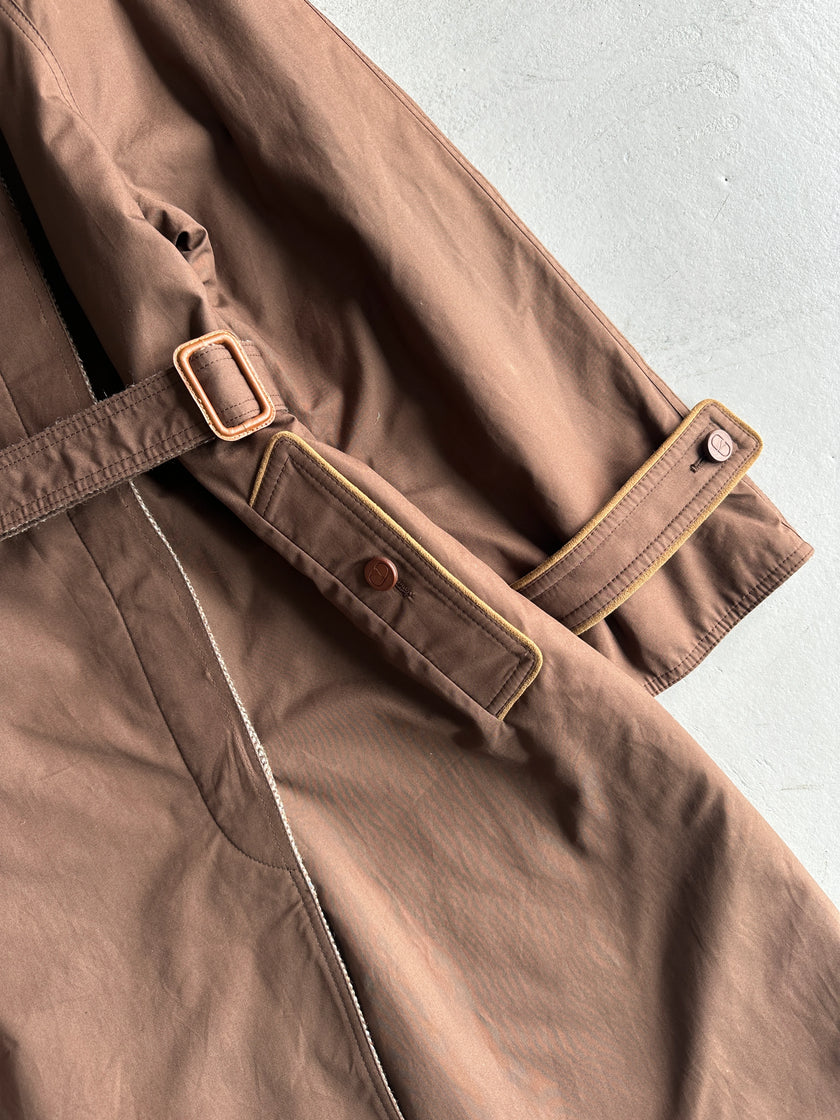 VALENTINO - 1980s BELTED TRENCH COAT WITH CONTRASTING TWEED INTERIOR