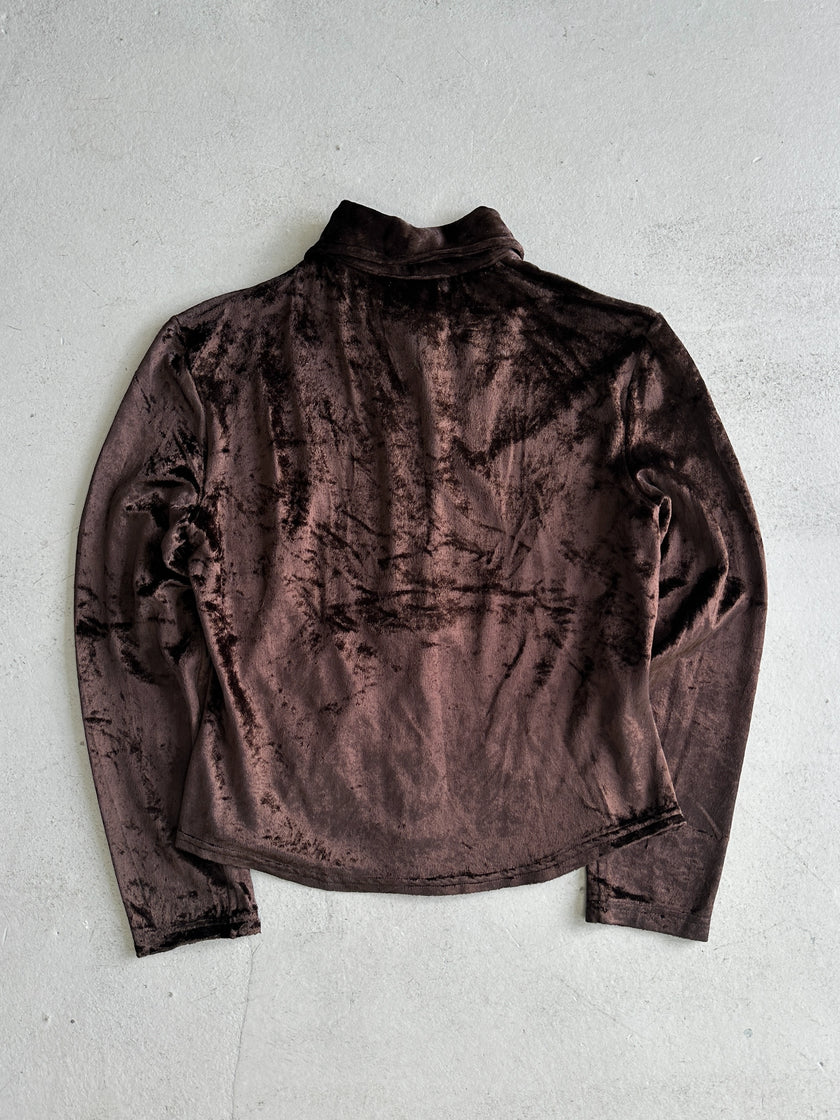 KENZO - 1980s CROP FIT VELVET SHIRT WITH POINTED COLLAR