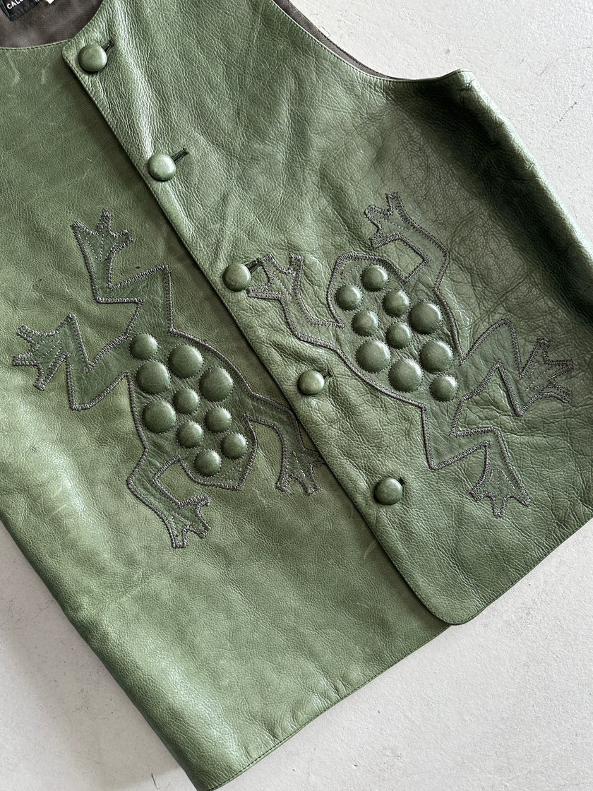 CALUGI E GIANNELLI - 1980s FROG MOTIFS LEATHER BUTTONED VEST GILET