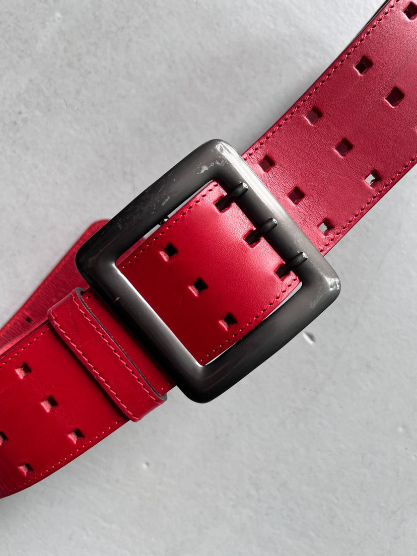 JEAN PAUL GAULTIER - 1990s GRID PERFORATION LEATHER BELT