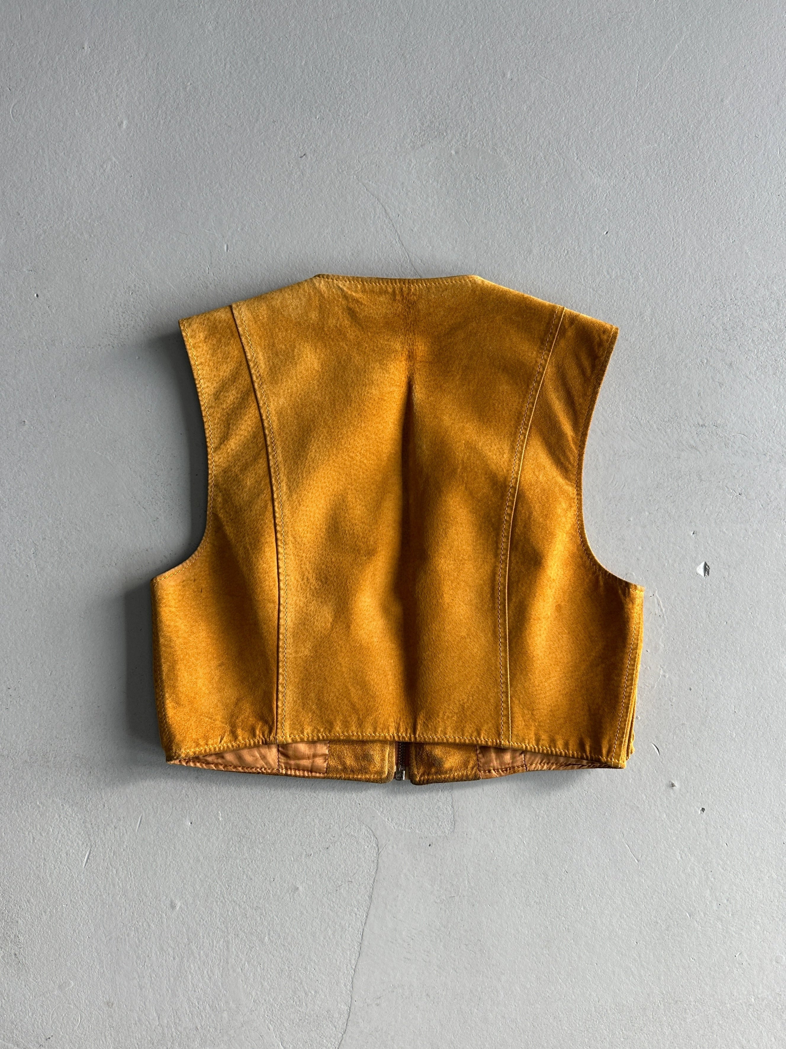 MOSCHINO CHEAP AND CHIC - 1970s LEATHER CROPPED CARGO GILET VEST