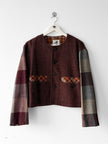ISSEY MIYAKE HAI - 1980s CROP FIT COLLARLESS WOOL JACKET WITH PLAID DETAILS