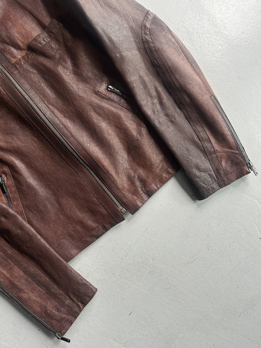 EMPORIO ARMANI - F/W 2005 BIKER LEATHER JACKET WITH SNAKESKIN DETAILS