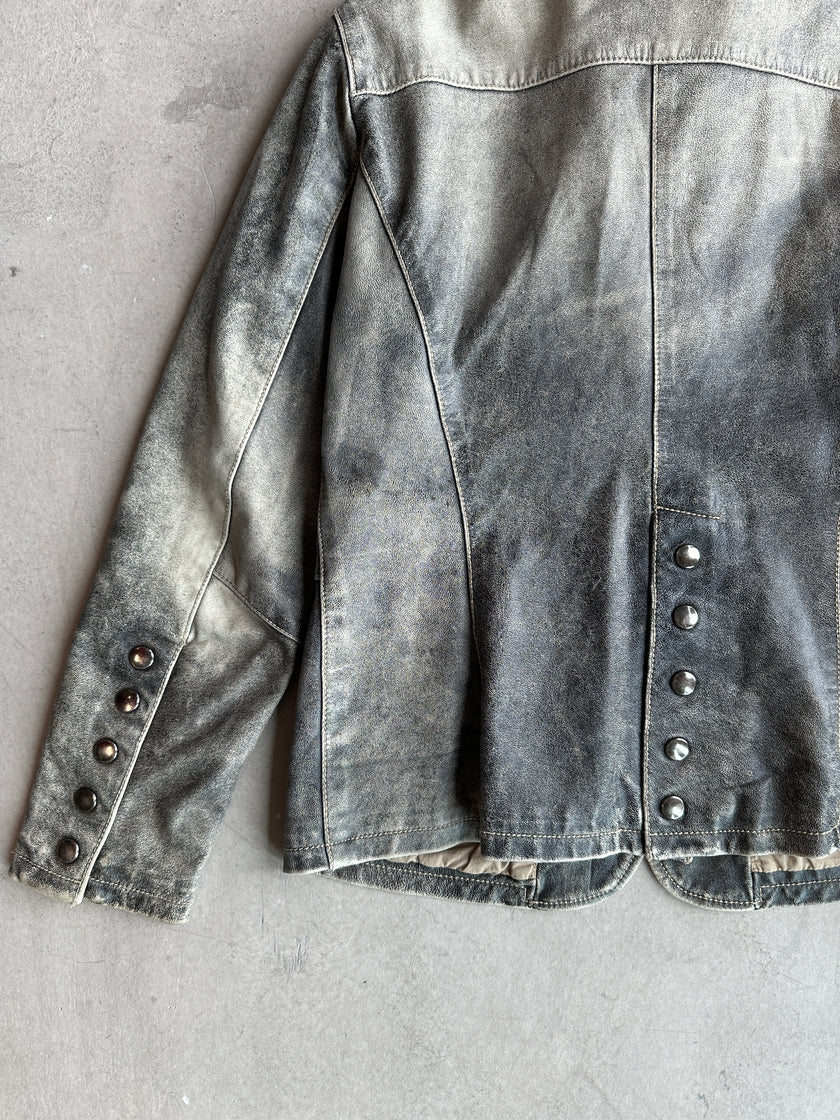 1990s DISTRESSED LEATHER CARGO JACKET