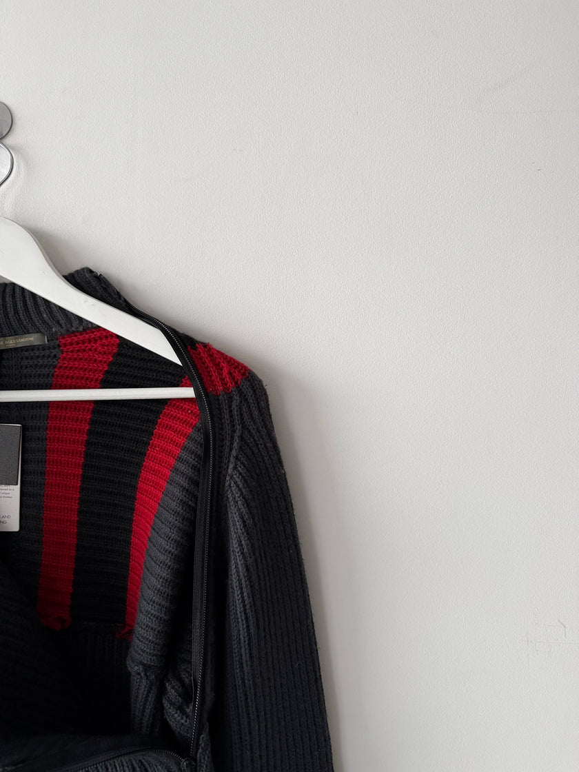 DANIELE ALESSANDRINI - 1990s CHUNKY KNIT JUMPER WITH ASYMMETRIC SIDE ZIP RUNNING FROM TOP TO BOTTOM