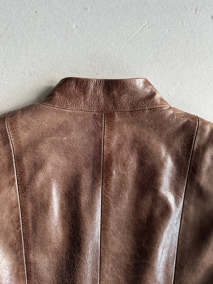 1990s DUAL ZIP FRONT LONG LEATHER JACKET