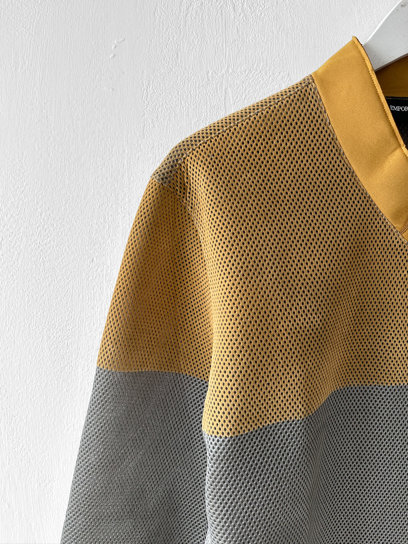 EMPORIO ARMANI - F/W 2013 PERFORATED V NECK TECHNICAL LONG SLEEVE TOP
