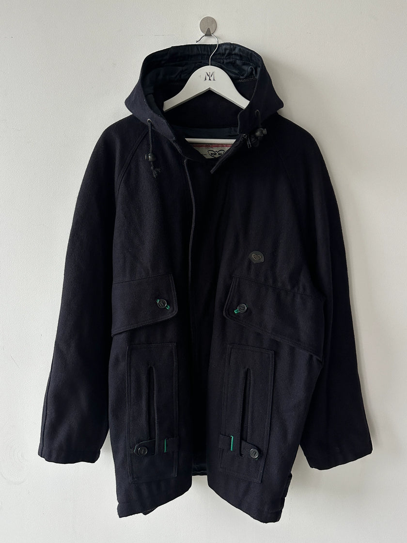 ITALIAN LABEL 1980s WOOL JACKET WITH REMOVABLE ZIPPED HOOD