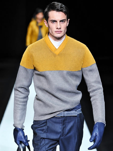 EMPORIO ARMANI - F/W 2013 PERFORATED V NECK TECHNICAL LONG SLEEVE TOP