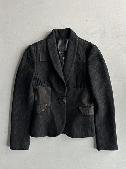 JUST CAVALLI - 1990s PINSTRIPED BLAZER WITH DENIM DETAILS