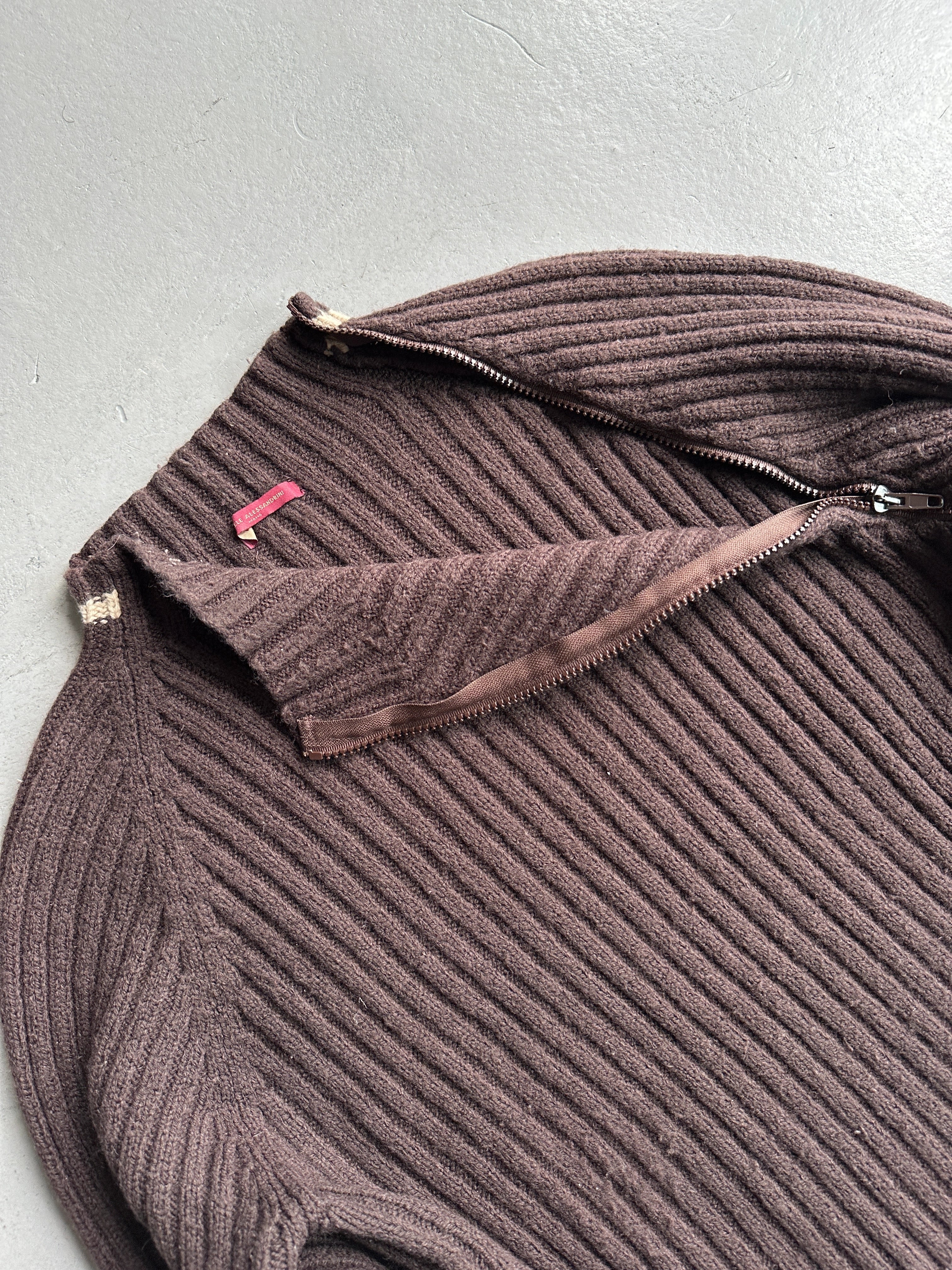 DANIELE ALESSANDRINI - 1990s RIBBED KNIT JUMPER WITH FULL ASYMMETRICAL SIDE ZIP