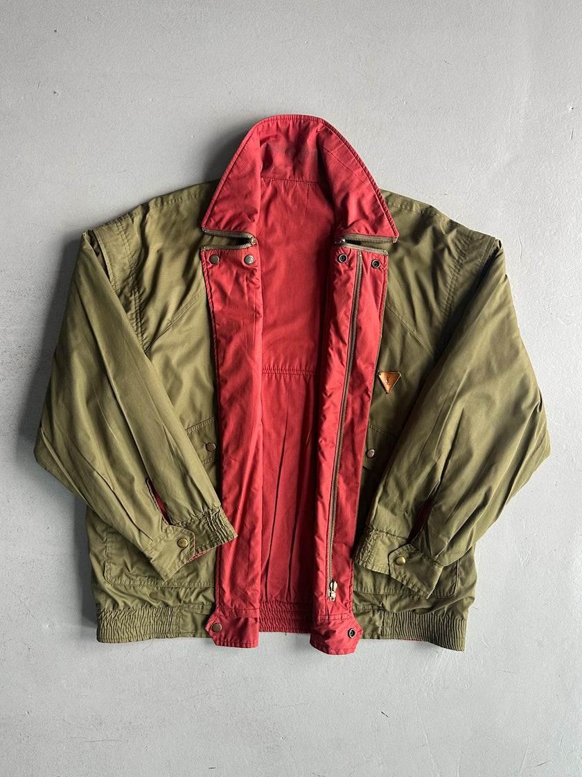 YVES SAINT LAURENT - 1980s 2 IN 1 REVERSIBLE BOMBER JACKET WITH ZIP AT COLLAR