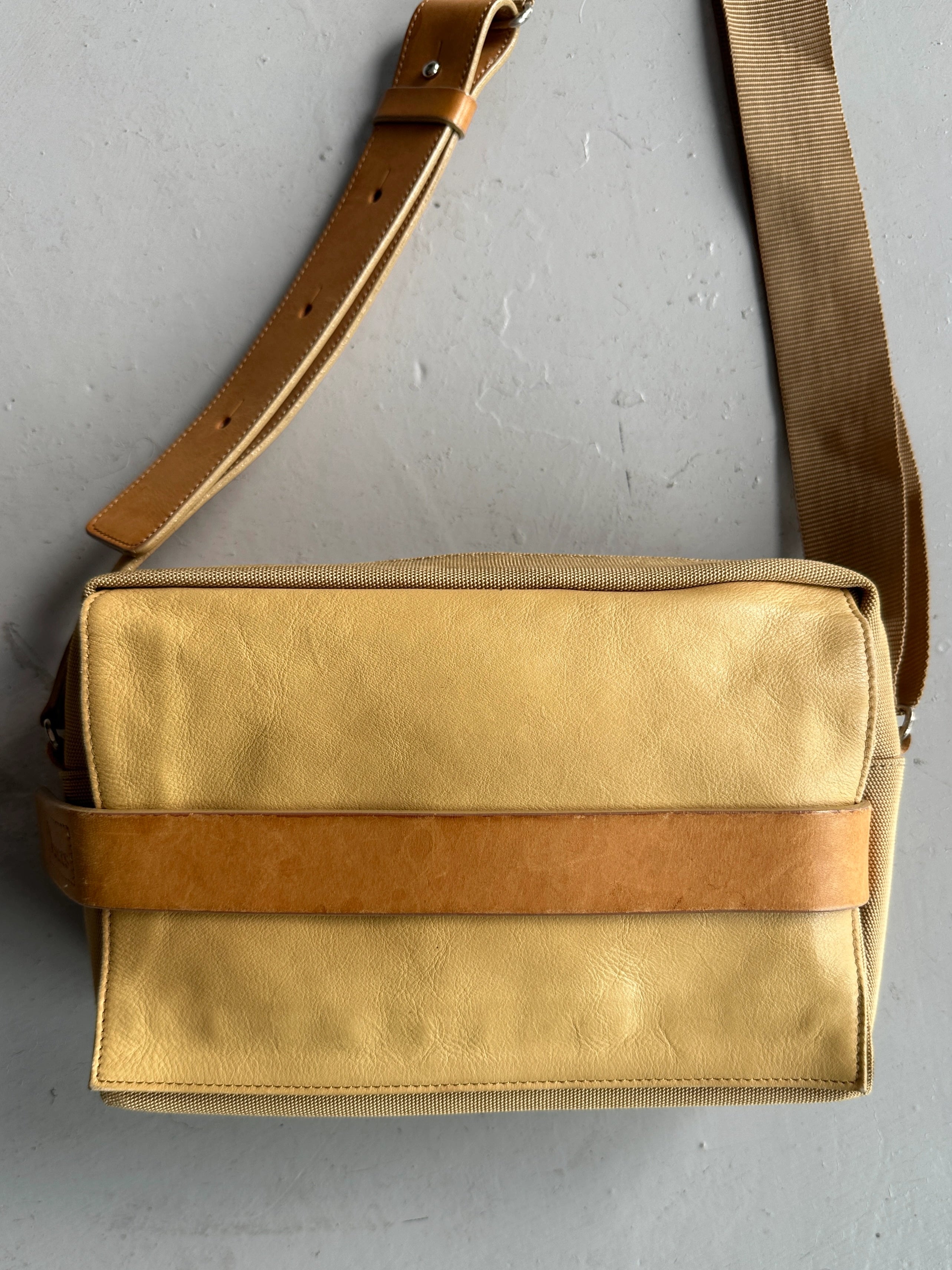 YOHJI YAMAMOTO Y'SACCS - early 2000s RECTANGULAR MESSENGER BAG WITH LEATHER FRONT PANEL