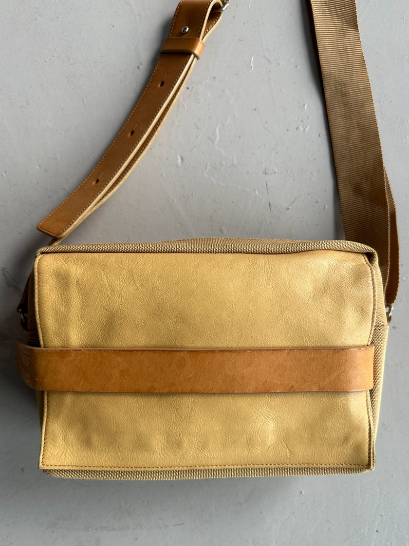 YOHJI YAMAMOTO Y'SACCS - early 2000s RECTANGULAR MESSENGER BAG WITH LEATHER FRONT PANEL