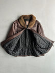 MARITHÉ + FRANÇOIS GIRBAUD X COMPAGNIE DES MONTAGNES & DES FORETS - 1980s FUR COLLAR LEATHER MIDI JACKET WITH METAL HOOKS FRONT CLOSURE