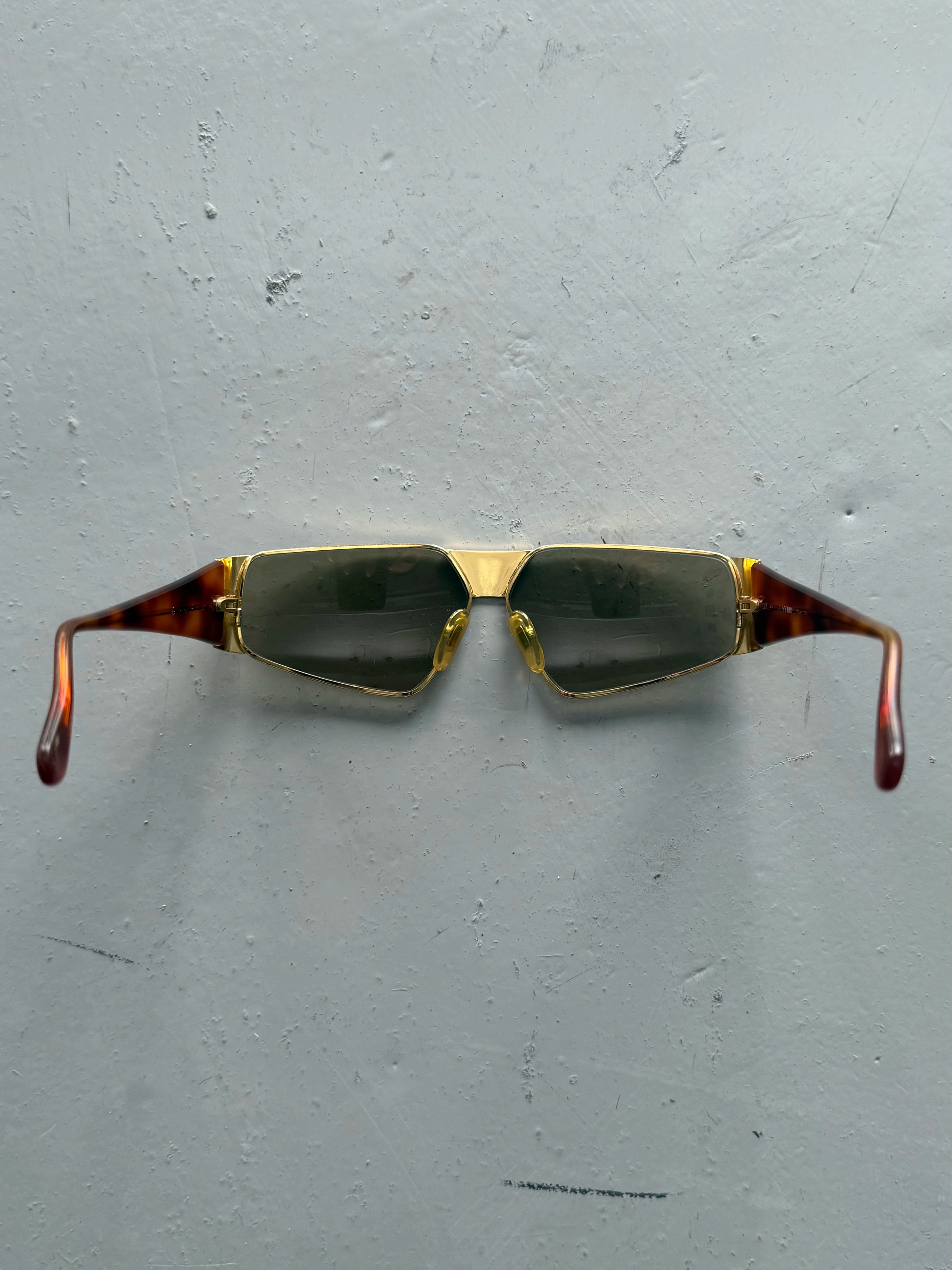 GIANFRANCO FERRÉ - 1990s GEOMETRIC SUNGLASSES WITH TORTOISESHELL ARMS