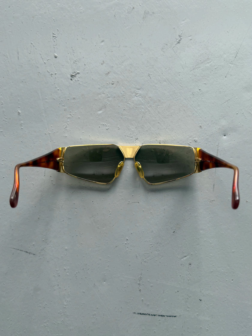 GIANFRANCO FERRÉ - 1990s GEOMETRIC SUNGLASSES WITH TORTOISESHELL ARMS