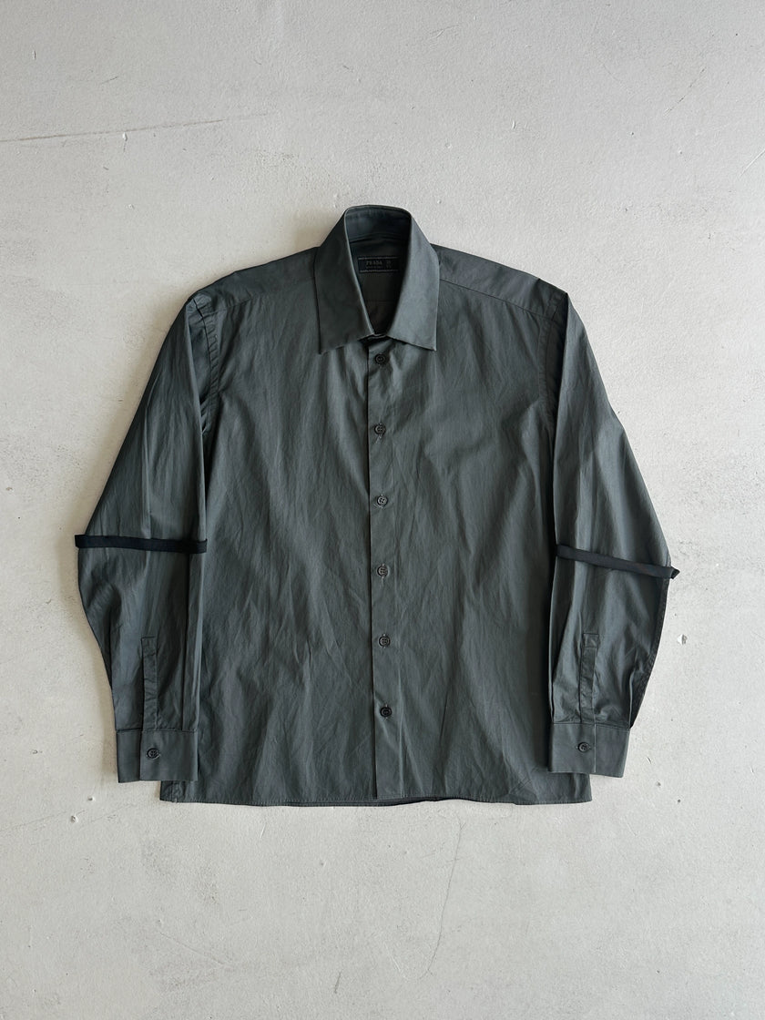 PRADA - F/W 1999 COATED COTTON BONDAGE SLEEVE SHIRT