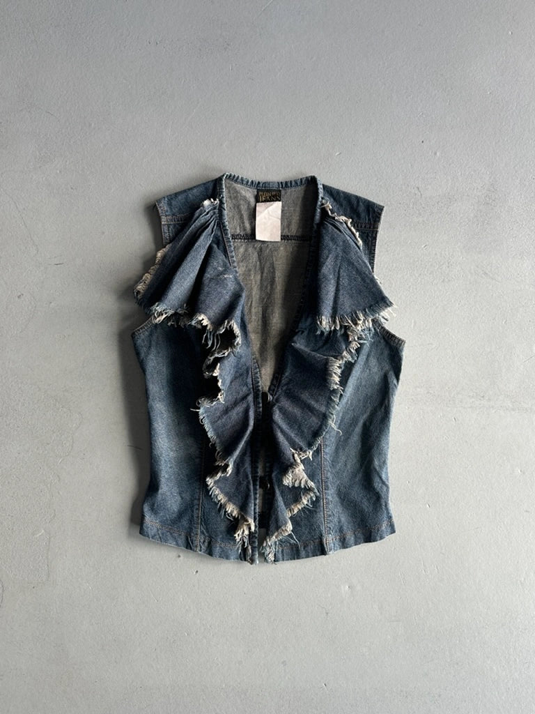 PLEIN SUD - 1990s RUCHED FRONT DENIM VEST TOP