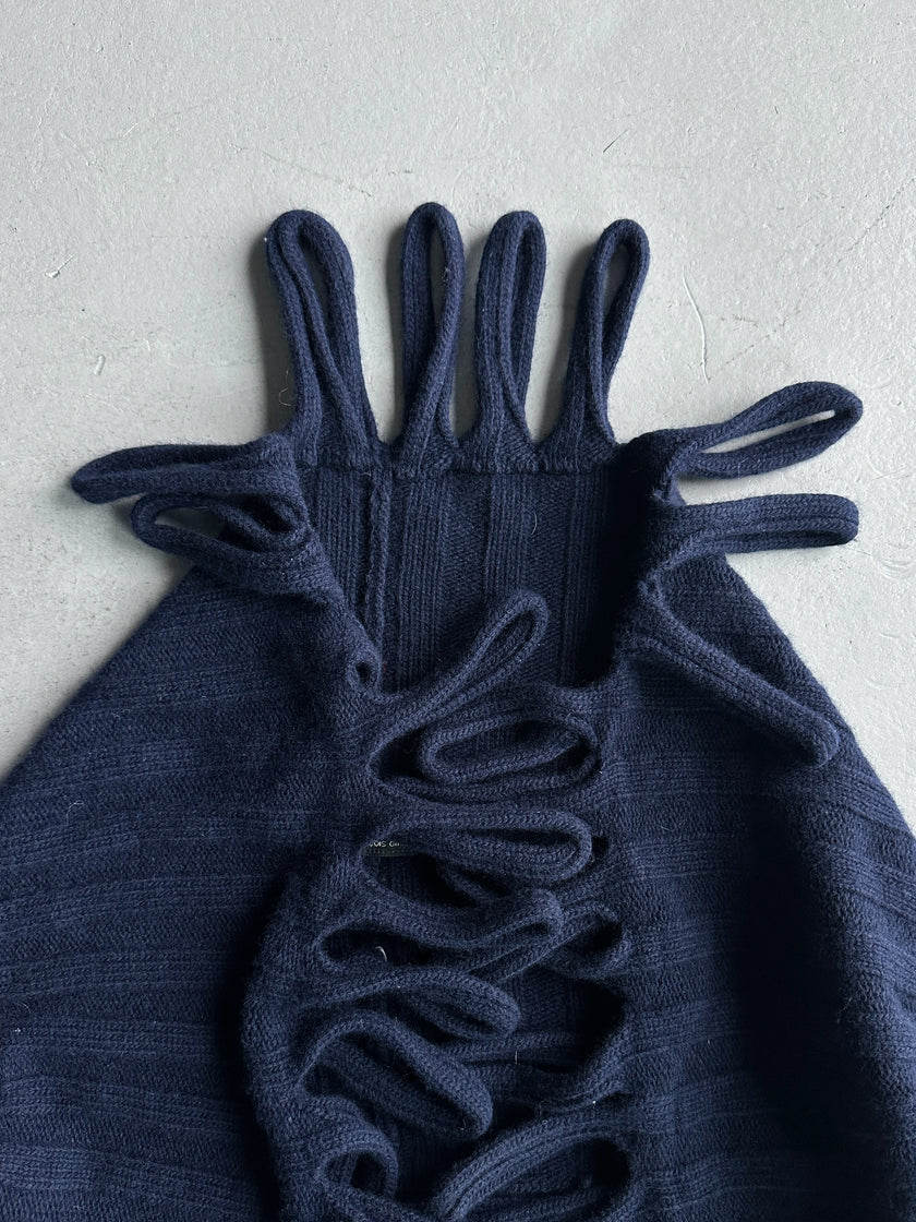 MARITHÉ + FRANÇOIS GIRBAUD - 2000s LOOPING CUT OUT DETAILS OPEN FRONT KNIT CARDIGAN