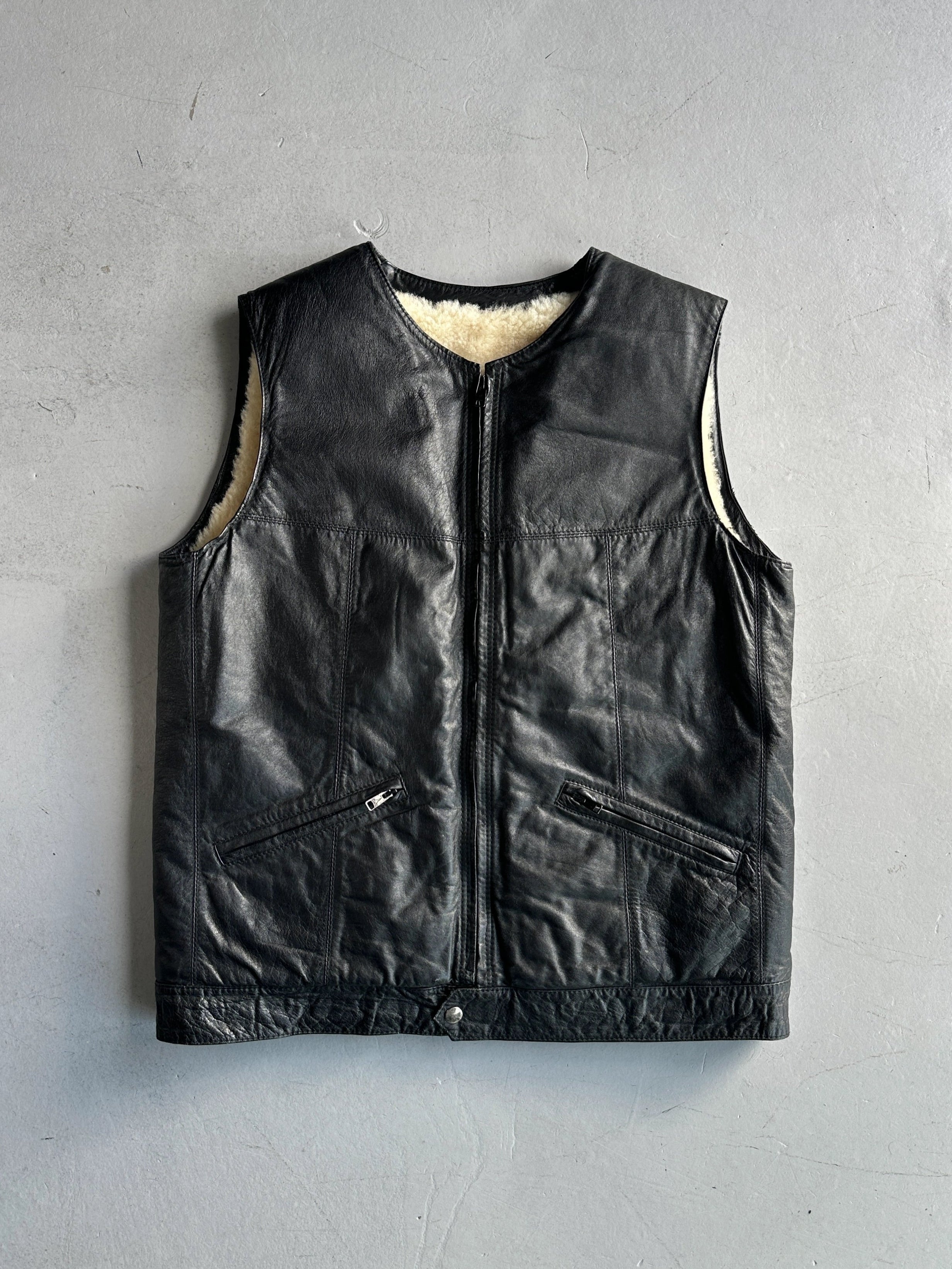1990s REAL SHEARLING LEATHER VEST GILET JACKET