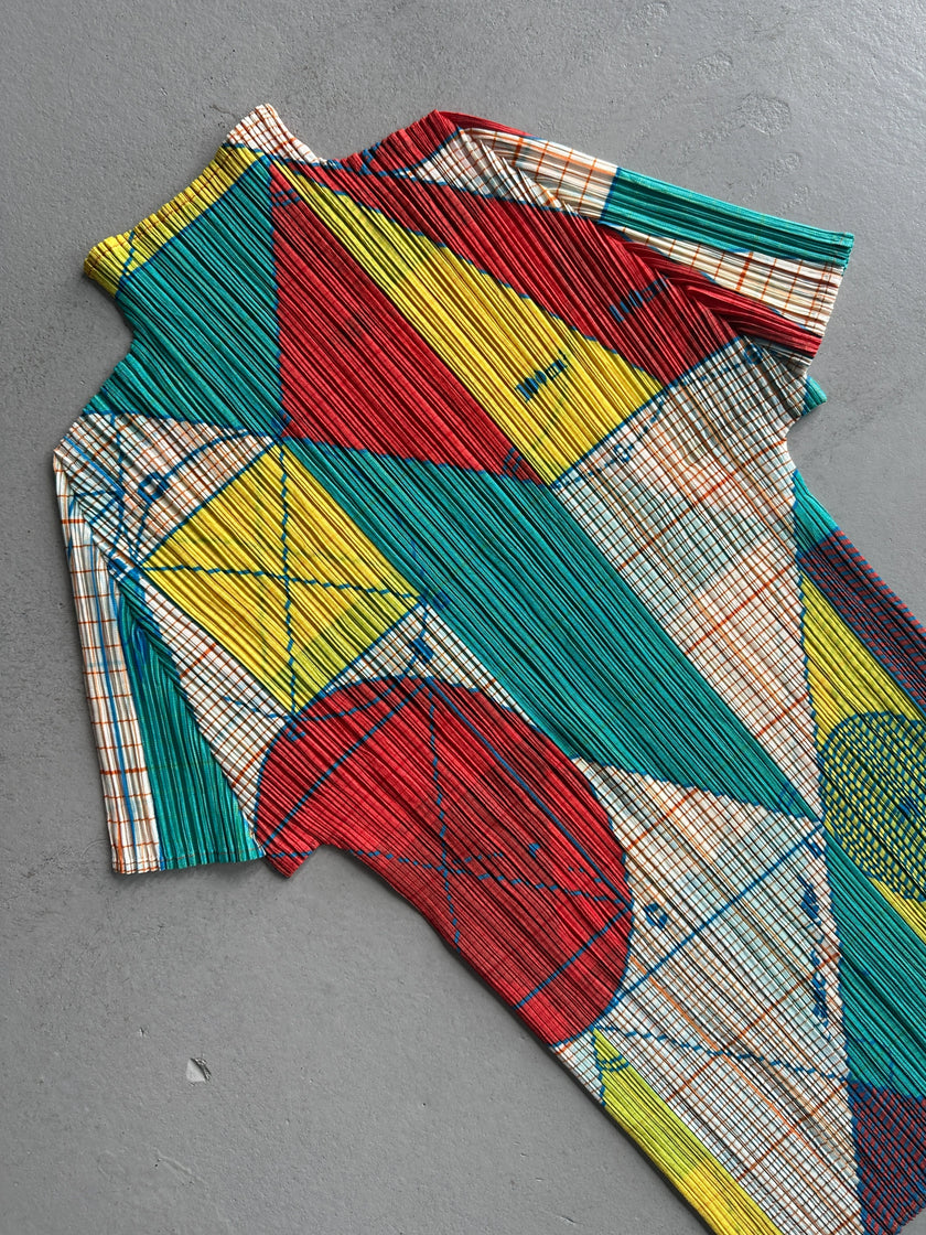 ISSEY MIYAKE PLEATS PLEASE - S/S 1998 GEOMETRIC PRINT HALF SLEEVE TOP