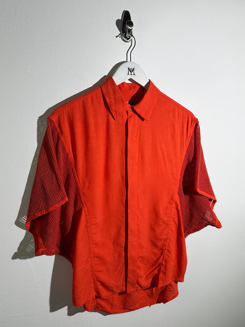 ISSEY MIYAKE - S/S 2014 RELAXED FIT SHIRT WOTH MESH PANELED MESH SLEEVE