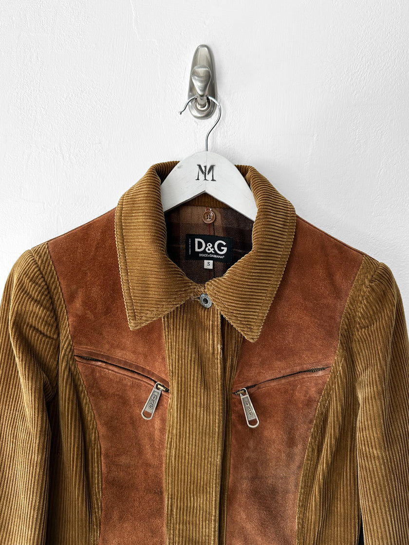 DOLCE & GABBANA - F/W 2002 CORDUROY COAT WITH CONTRASTING SUEDE FRONT PANEL