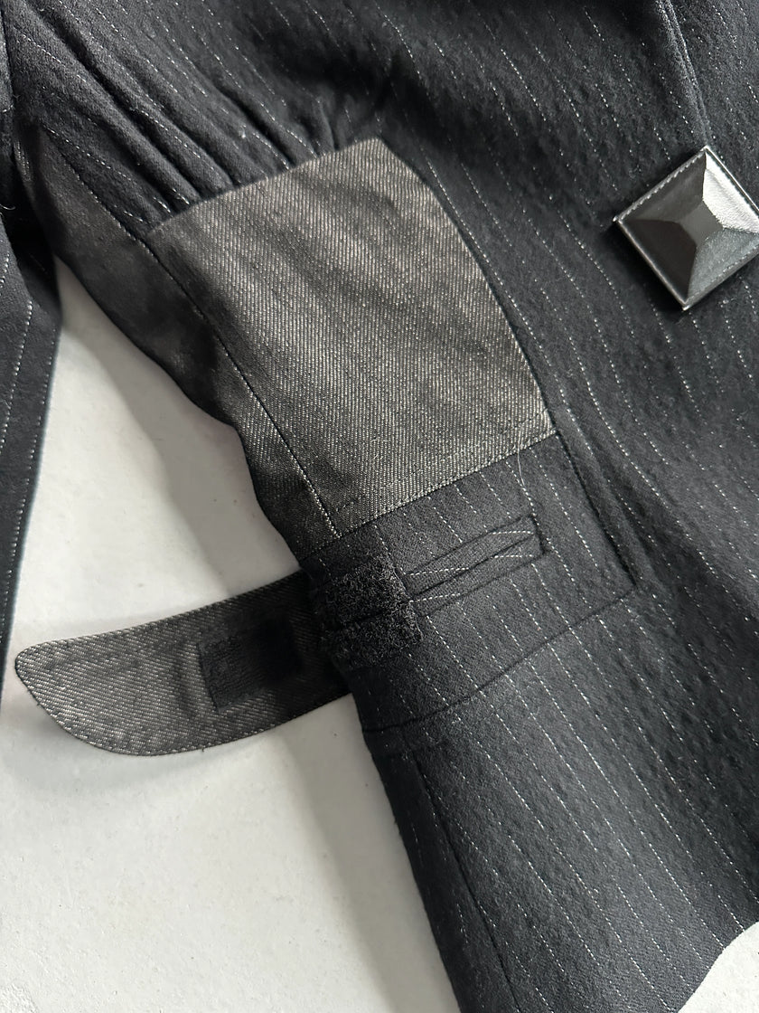 JUST CAVALLI - 1990s PINSTRIPED BLAZER WITH DENIM DETAILS