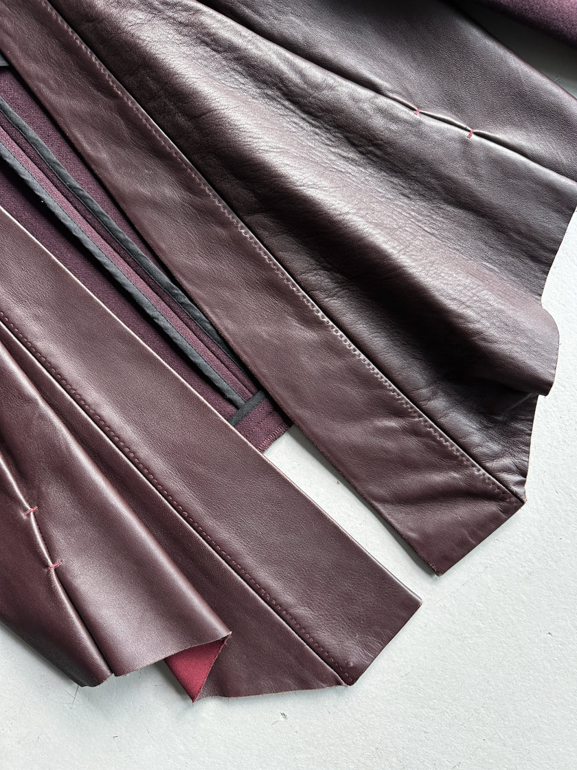 SHARON WAUCHOB - 2000s LEATHER FRONT DRAPED BLAZER