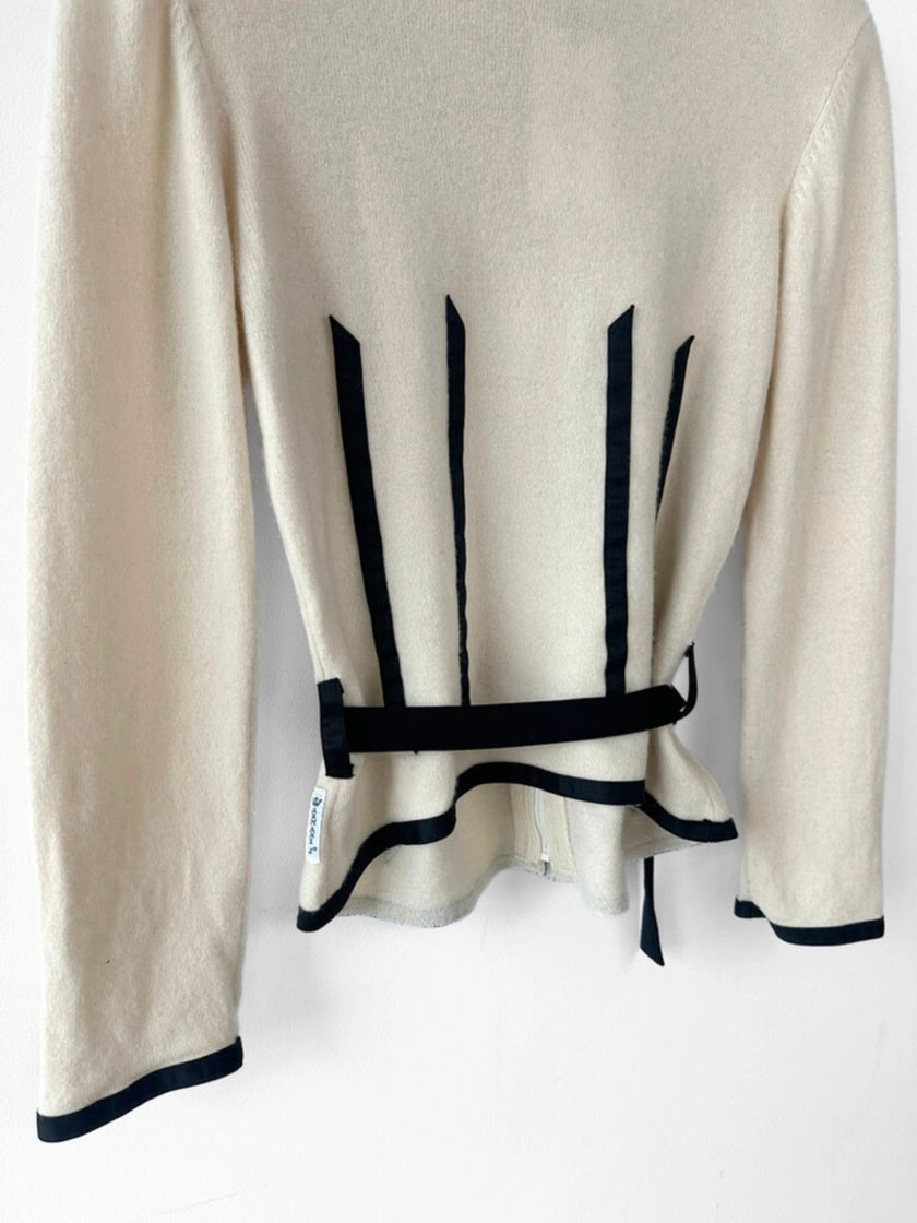 ARMANI JEANS - 2000s ZIPPED KNIT WITH CONTRASTING BLACK STRIPES DETAILS