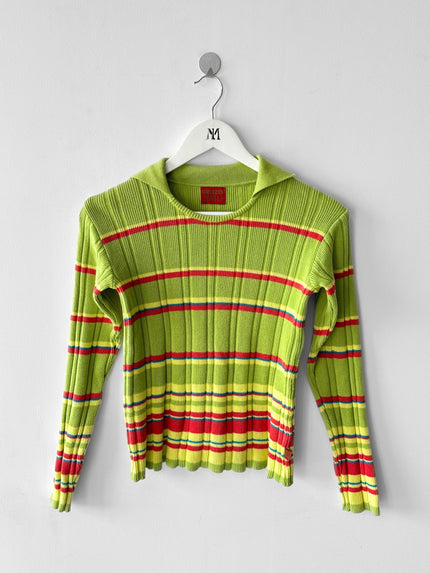 KENZO - early 2000s RIBBED POLO LONG SLEEVE TOP