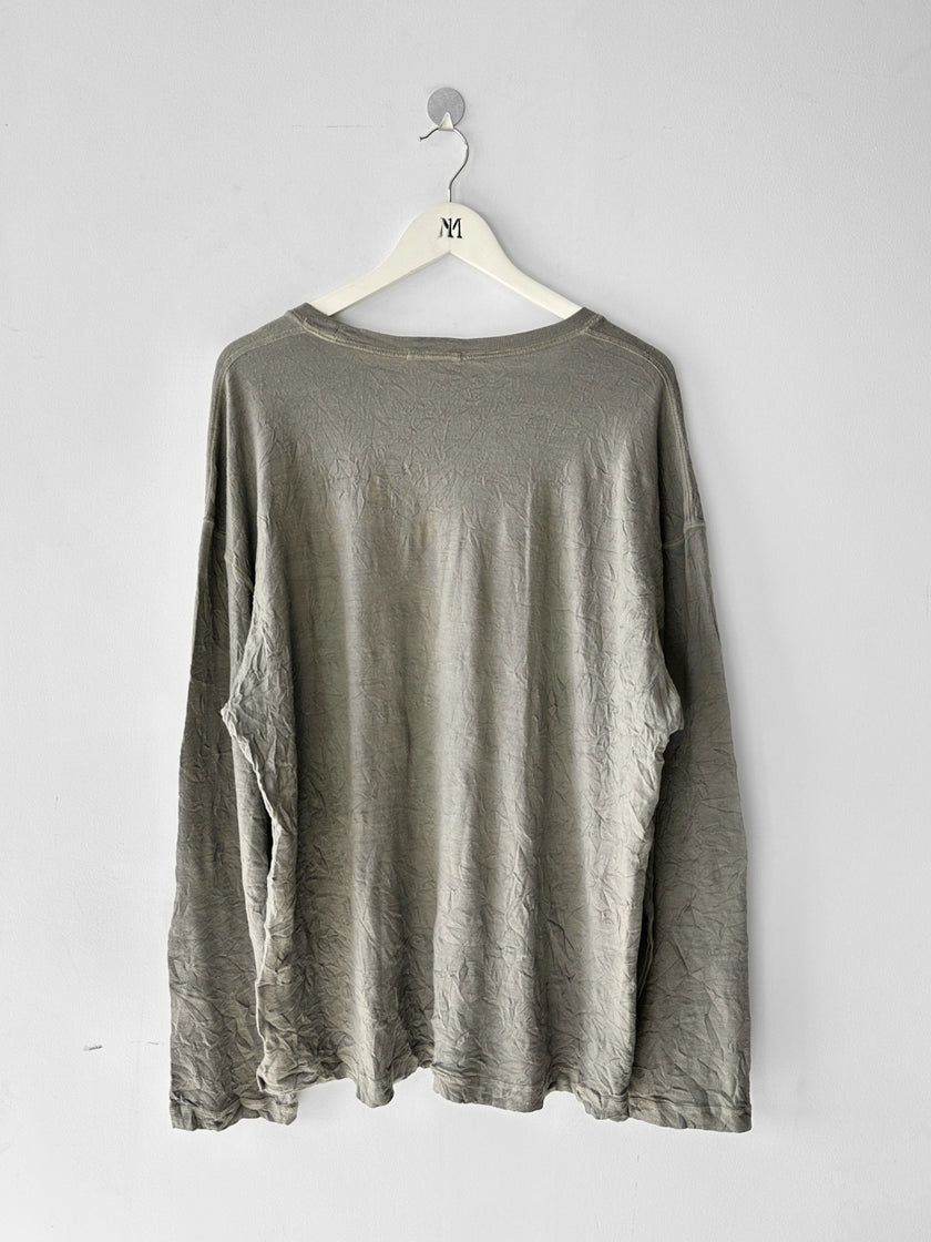 ISSEY MIYAKE - 1990s LOOSE FIT CREW NECK CRINKLED LONG SLEEVE TOP