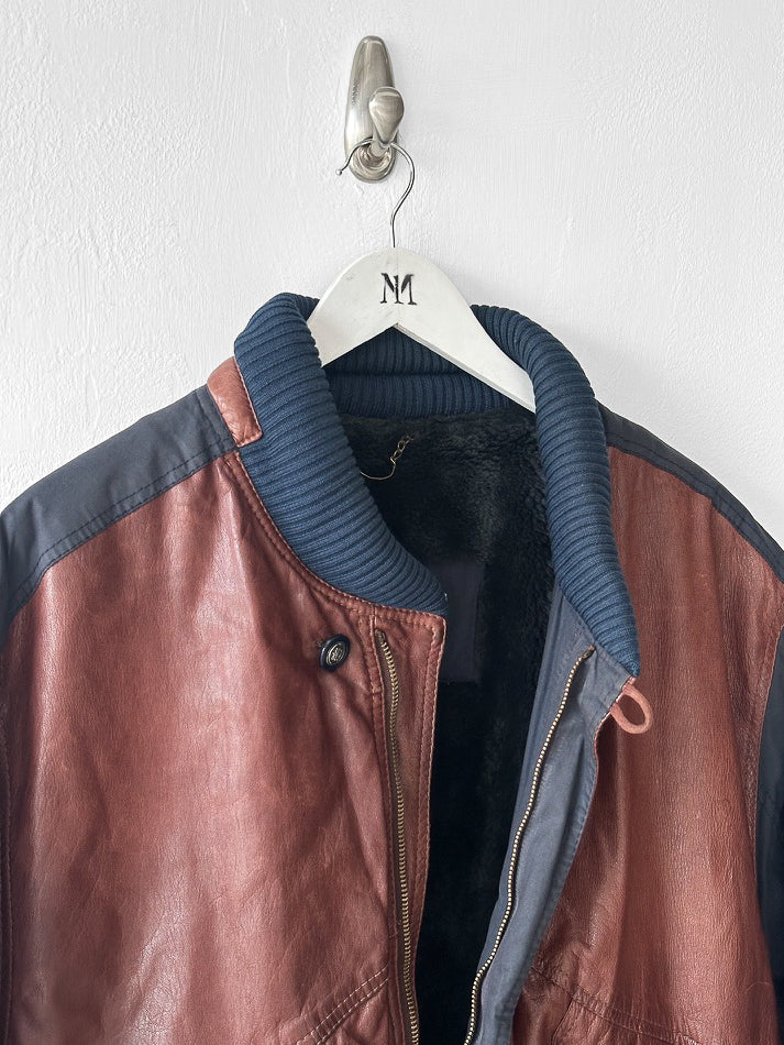 LES COPAINS - 1980s CONTRASTING LEATHER FRONT BOMBER JACKET