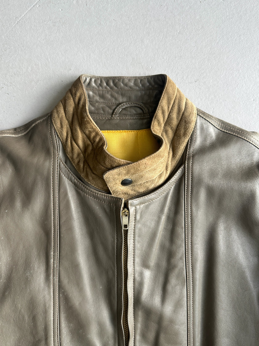 LOUIS FÉRAUD - 1980s CONTRASTING GREEN LAYERED LEATHER JACKET