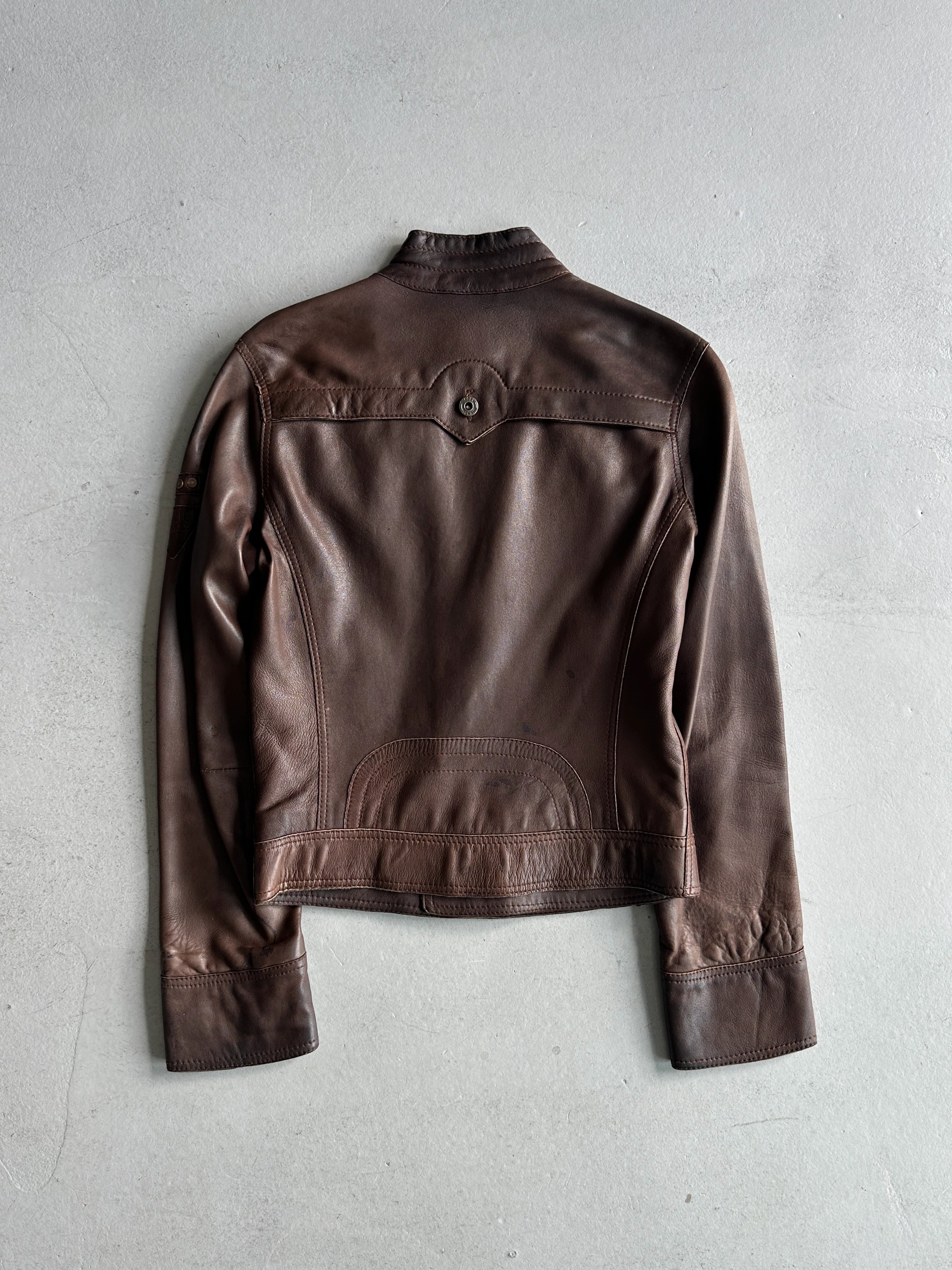 DIESEL - 2000s ASYMMETRICAL ZIP FRONT LEATHER BIKER JACKET