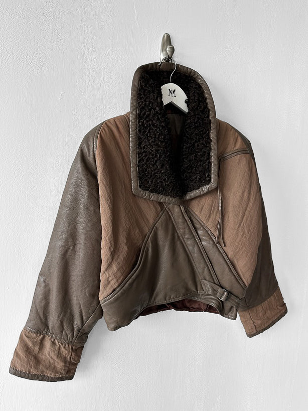 LA MATTA - 1980s PANELED CROP FIT JACKET WITH SHEARLING COLLAR