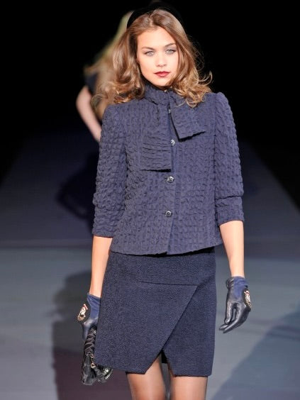 EMPORIO ARMANI - F/W 2009 TEXTURED JACKET WITH RUFFLED COLLAR AND ZIP DETAILS