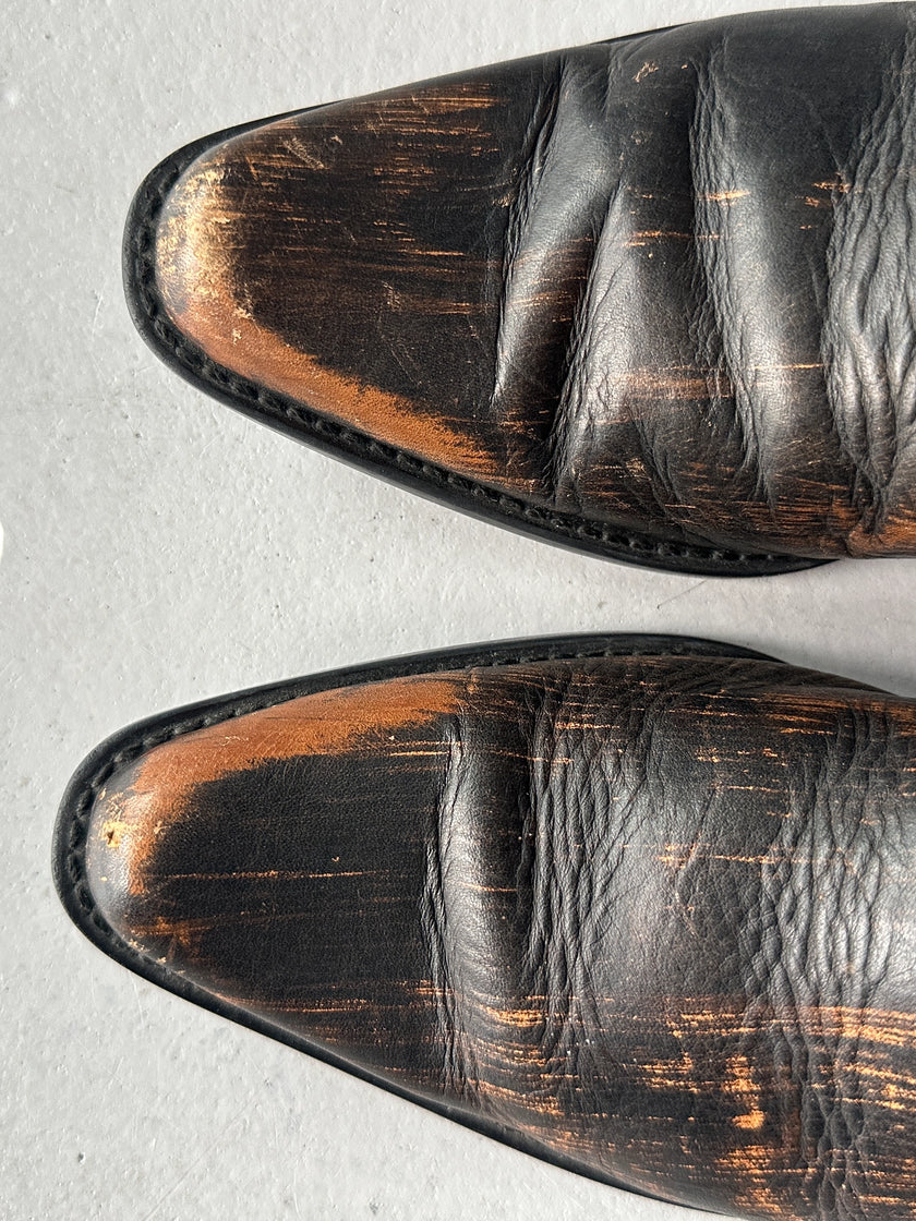 COMME DES GARÇONS - 1990s DISTRESSED LEATHER POINTED SLIP ON SHOES