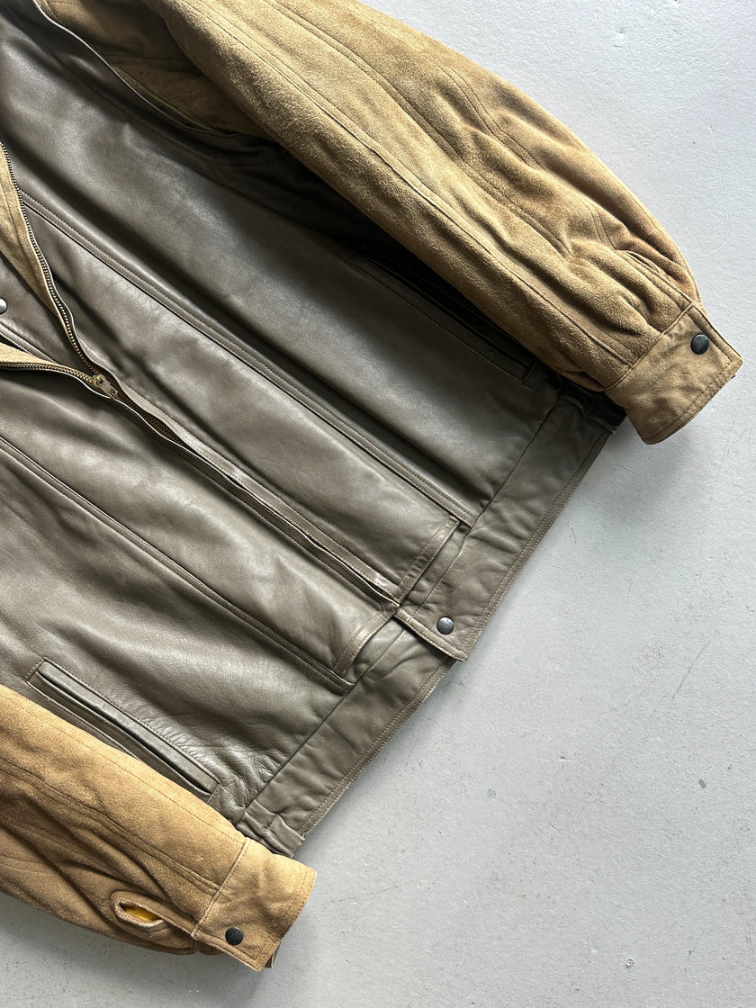 LOUIS FÉRAUD - 1980s CONTRASTING GREEN LAYERED LEATHER JACKET