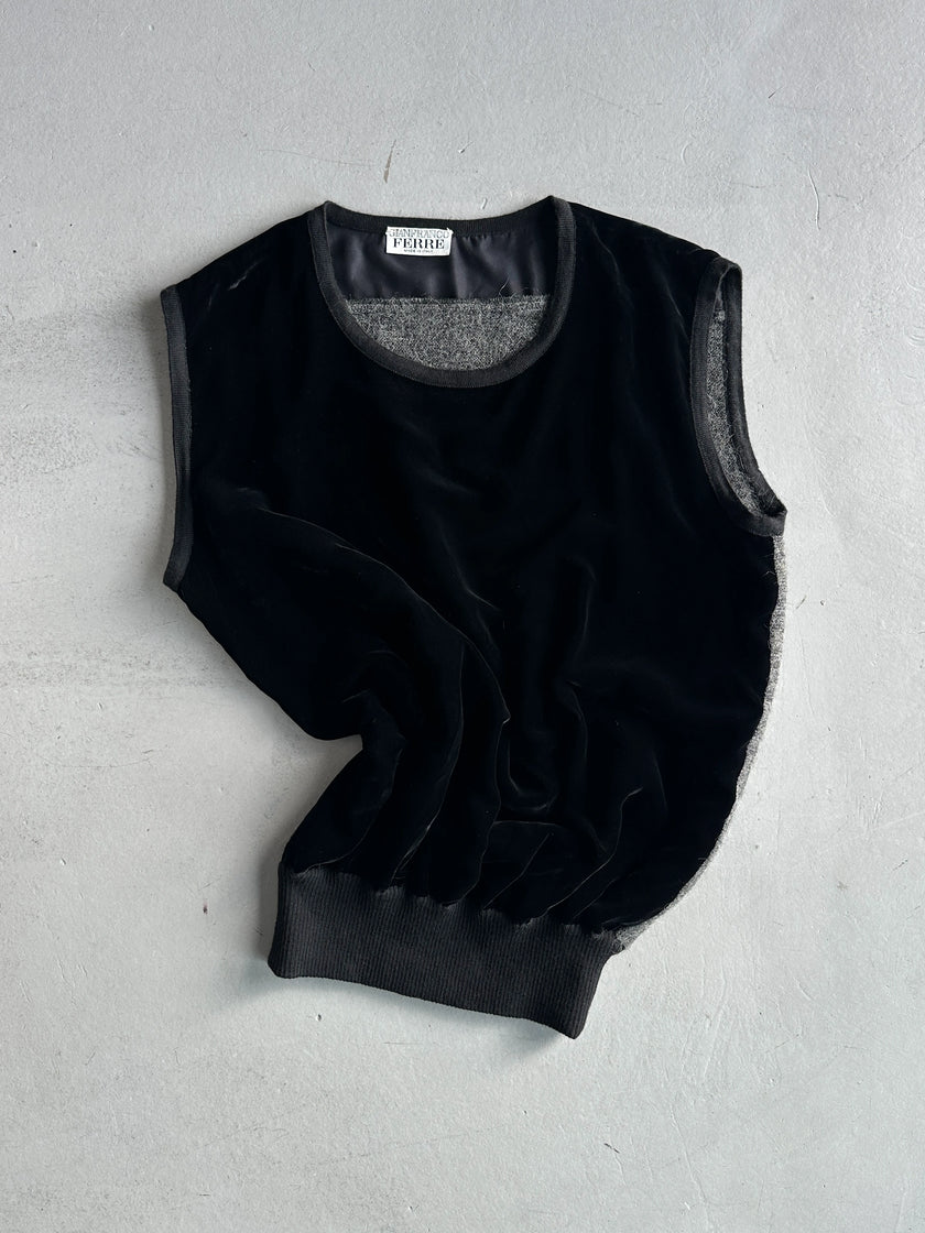 GIANFRANCO FERRÉ - 1990s VELVET FRONT AND FUZZY WOOL CONTRASTING BACK VEST TOP