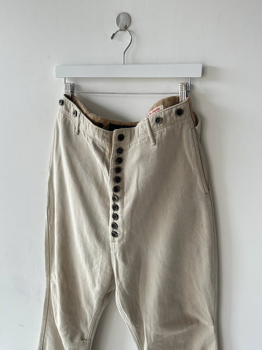 KAPITAL - 1990s LOW CROTCH  TROUSERS WITH WOVEN WAIST PANEL