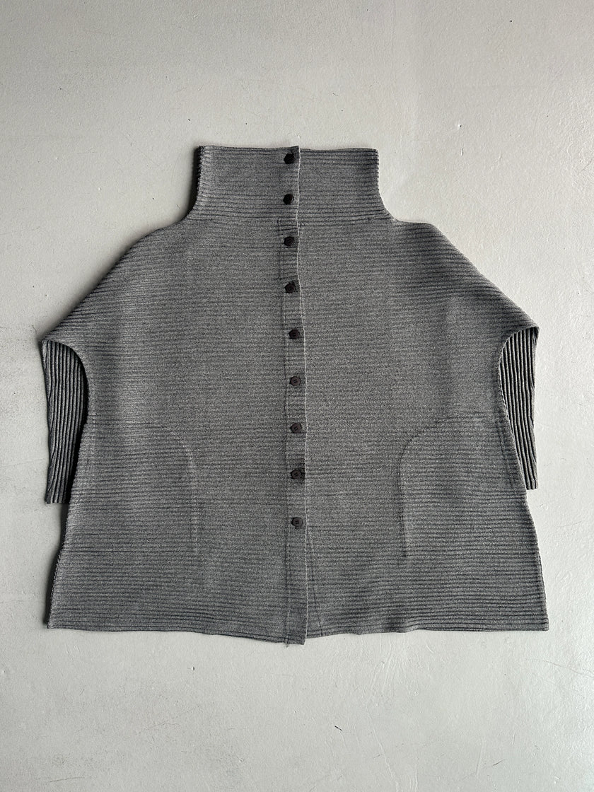 ISSEY MIYAKE - 2000s FUNNEL NECK PLEATED CARDIGAN