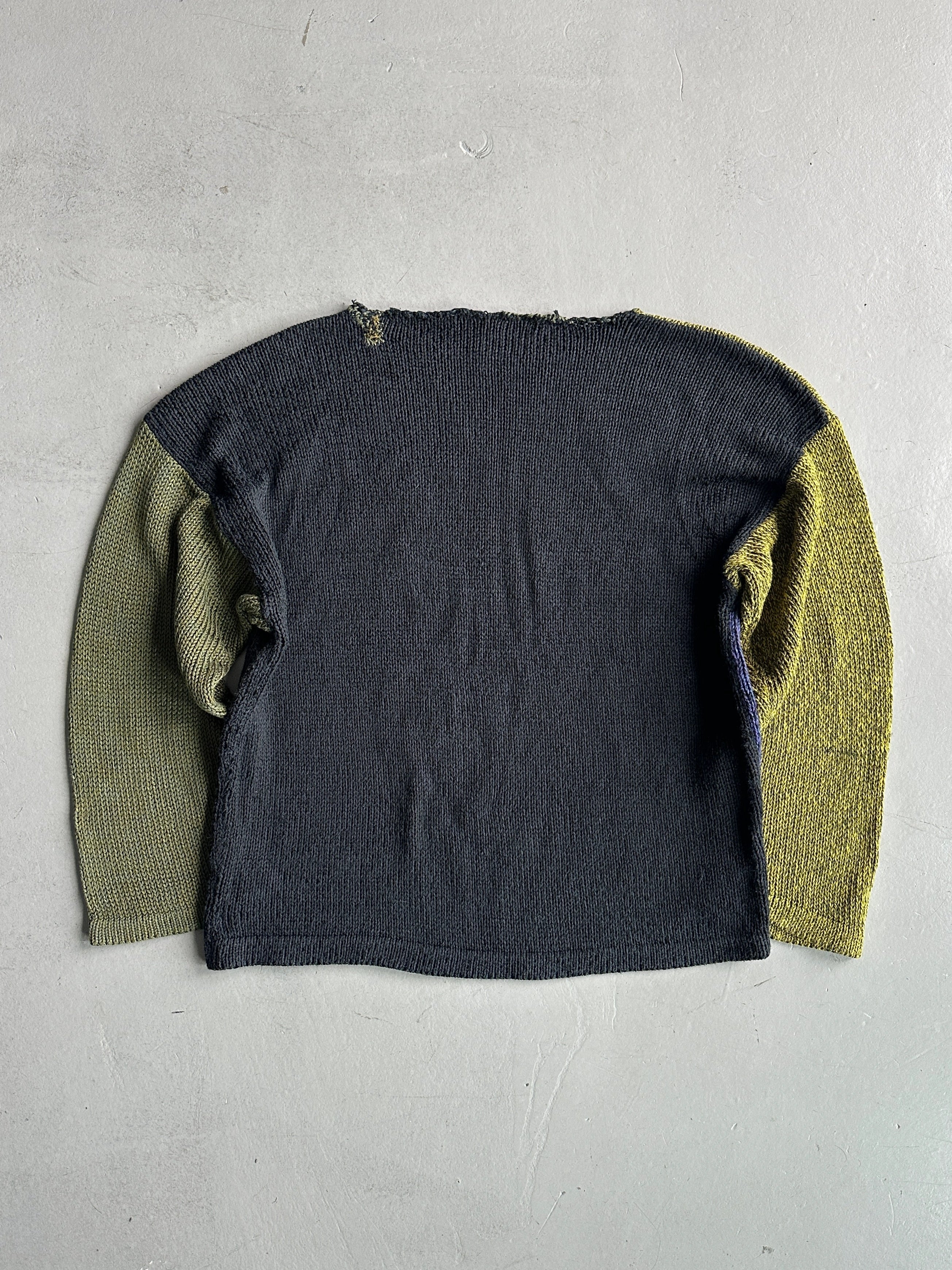 ICEBERG BY J.C. DE CASTELBAJAC - 1980s DISTRESSED COLLAR KNIT JUMPER